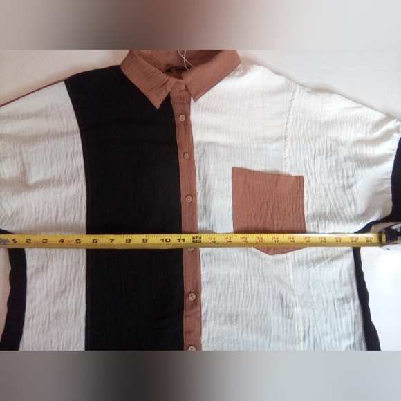 Colorblock Women's Shirt - Black, White, and Brown - Picture 15 of 16